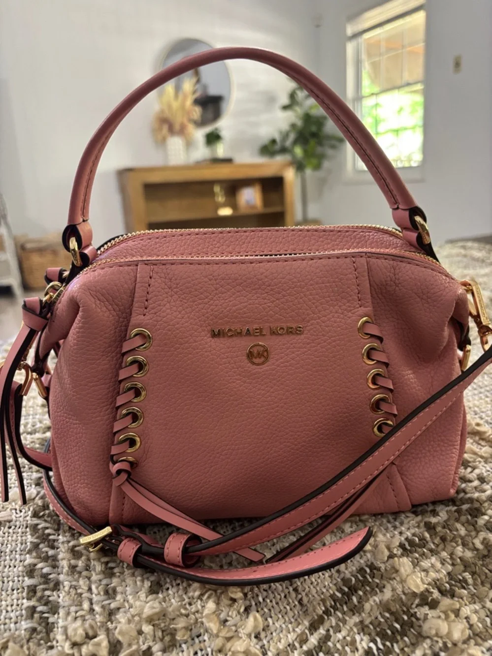 Michael Kors Sia Small‎ Double-Zip Crossbody Blush Pink Leather Bag